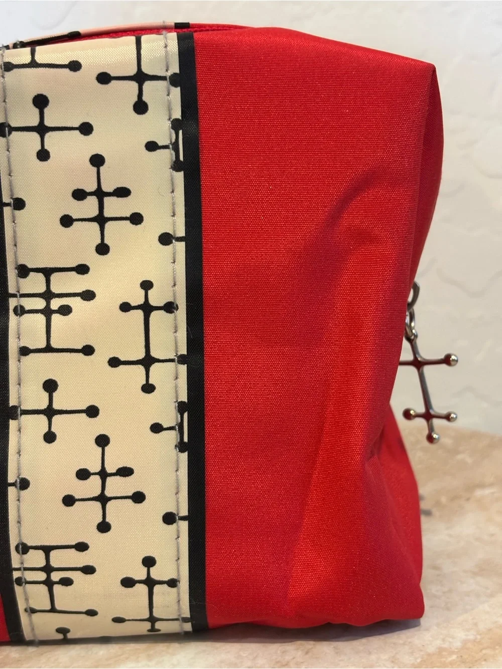Eames Red Cosmetic Pouch with Retro Cream & Black Accent